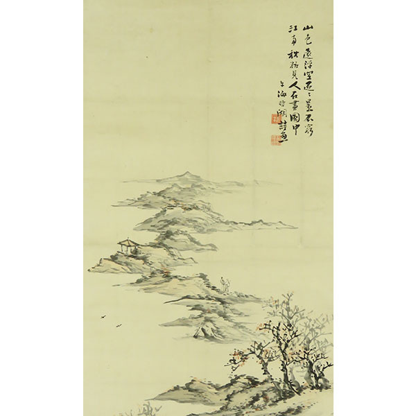 B4784 真作 奥原晴湖 肉筆紙本淡彩 山水図 掛軸女流日本画家 B4784 真作 奥原晴湖 肉筆紙本淡彩 山水図 掛軸女流日本画家