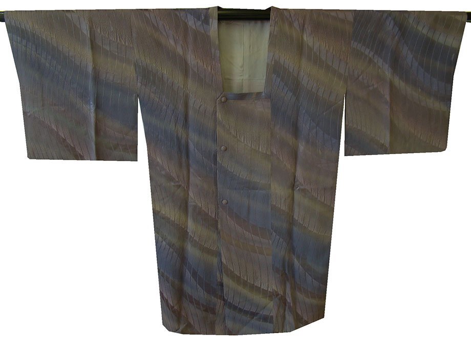 時代屋 美品 裄65.2cm 極上 縮緬地 フクレ織 ロング 道行 コート 正絹 未使用 152cm～158cm Cｓ1304