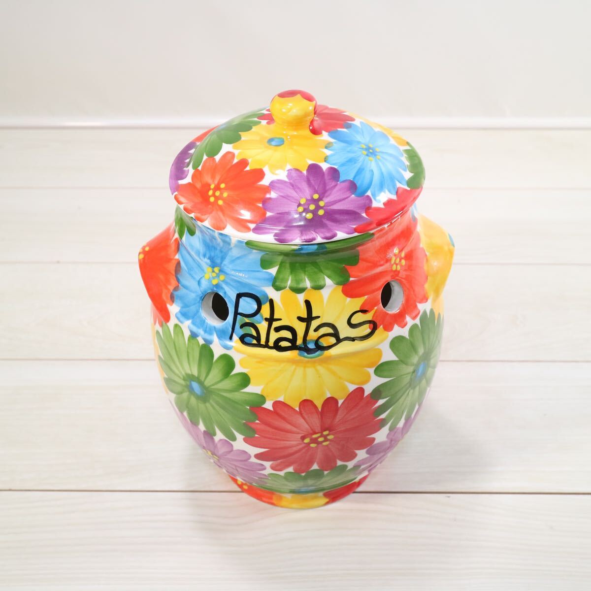 Patatas スペイン陶器 ベジタブルポット ジャガイモポット フロル柄 保存用壺型ポット