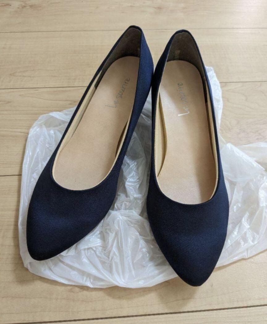 24.5cm　ネイビー　サテンパンプス　フォーマル　結婚式　入園式　入学式　卒園式　卒業式