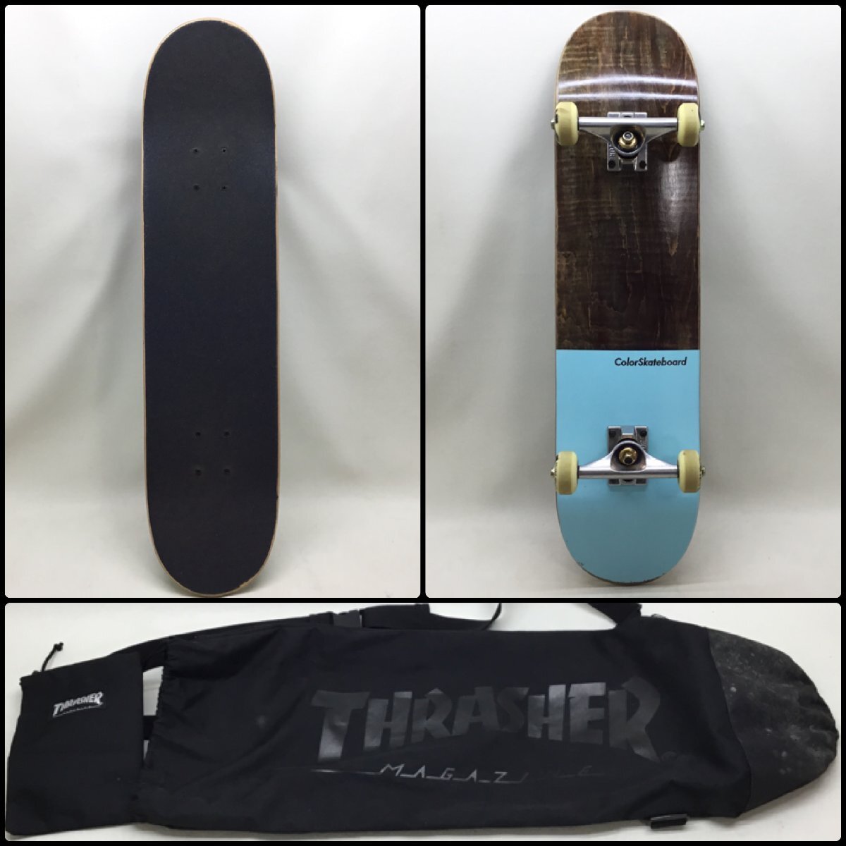 ■Tr/ColorSkateBoard カラースケートボード ウッド×水色 VENTUREトラック Three weatherホイール 中古美品/2.9kg