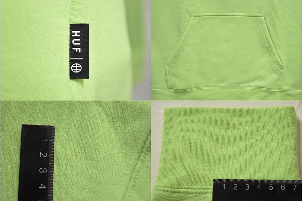 未使用品 展示品 ビッグサイズ HUF ハフ 長袖 プルオーバースウェット パーカ フーディー ライムグリーン メンズXL(43870_画像4