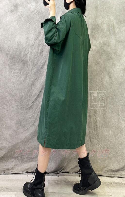 * new goods autumn One-piece casual easy long coat lady's natural cotton flax long height trench coat khaki 