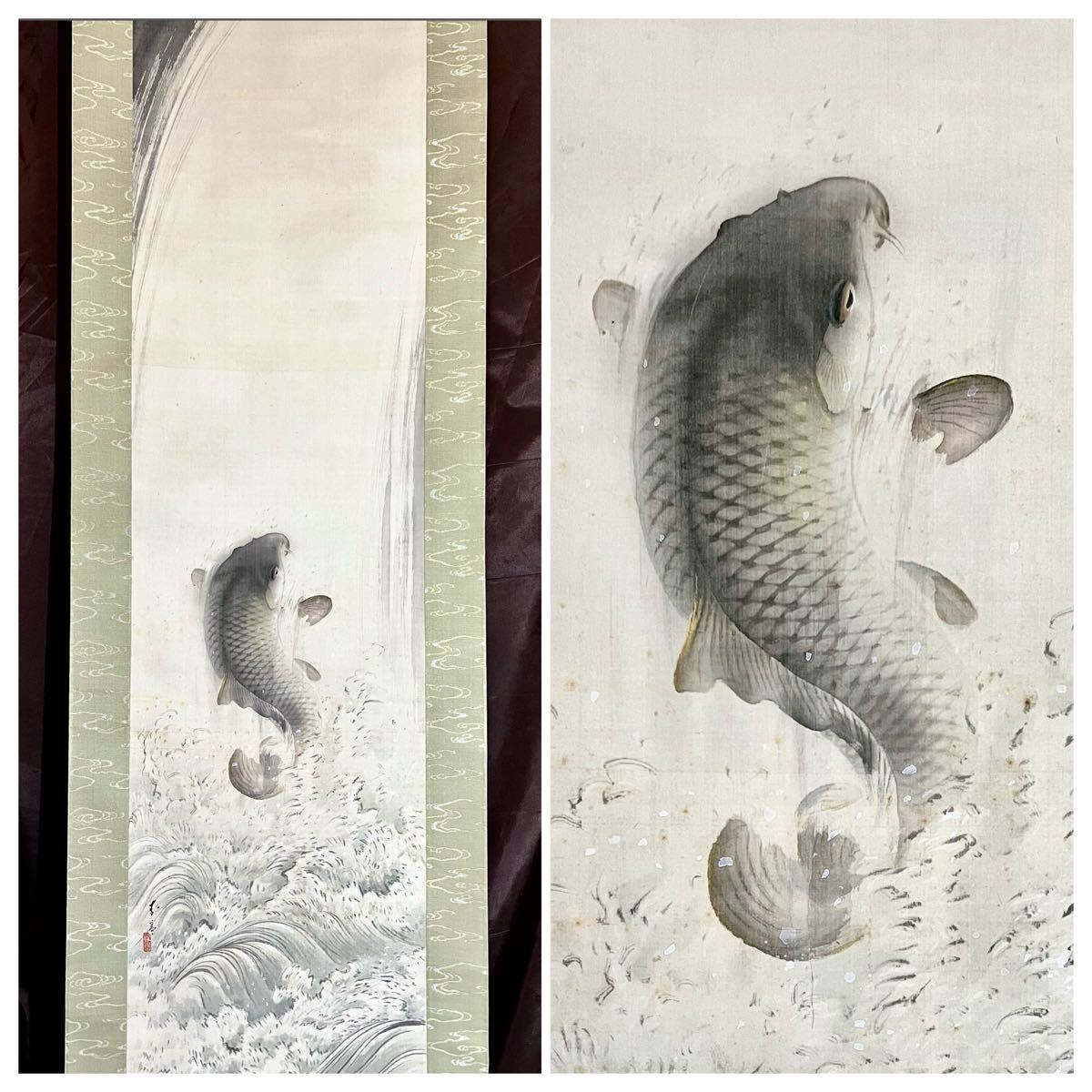 2457 黙雲 「大昇鯉」 共箱 肉筆 絹本 日本画 掛軸 商売繁盛 - 絵画 2457 黙雲 「大昇鯉」 共箱 肉筆 絹本 日本画 掛軸 商売繁盛 - 絵画