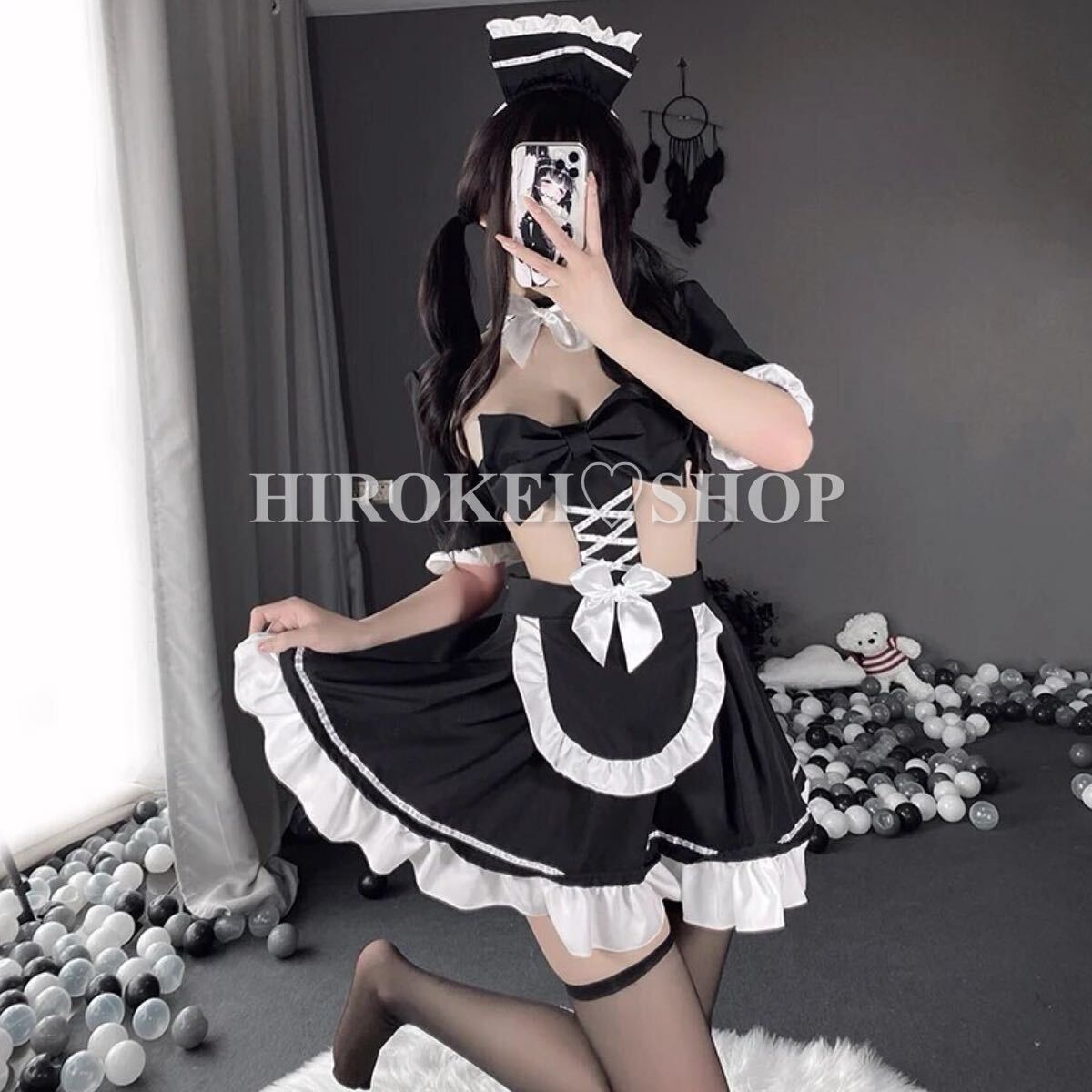 セクシー コスプレ　コスプレ衣装 メイド　エプロン　可愛い　フリル　リボンメイド服