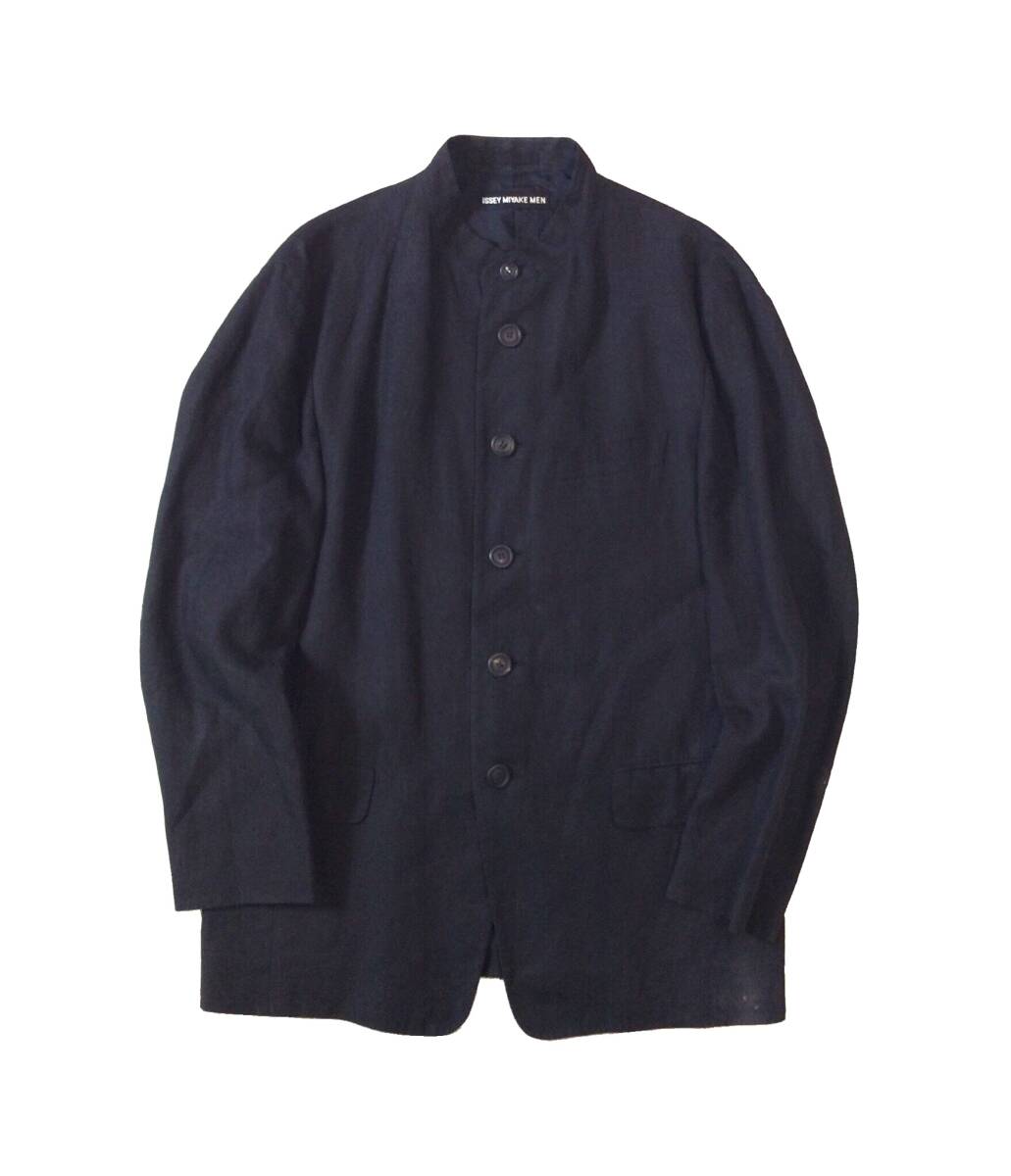 ISSEY MIYAKE MEN イッセイミヤケメン スタンドカラー ジャケット 麻 リネン バンドカラー ブラック 黒 メンズ L