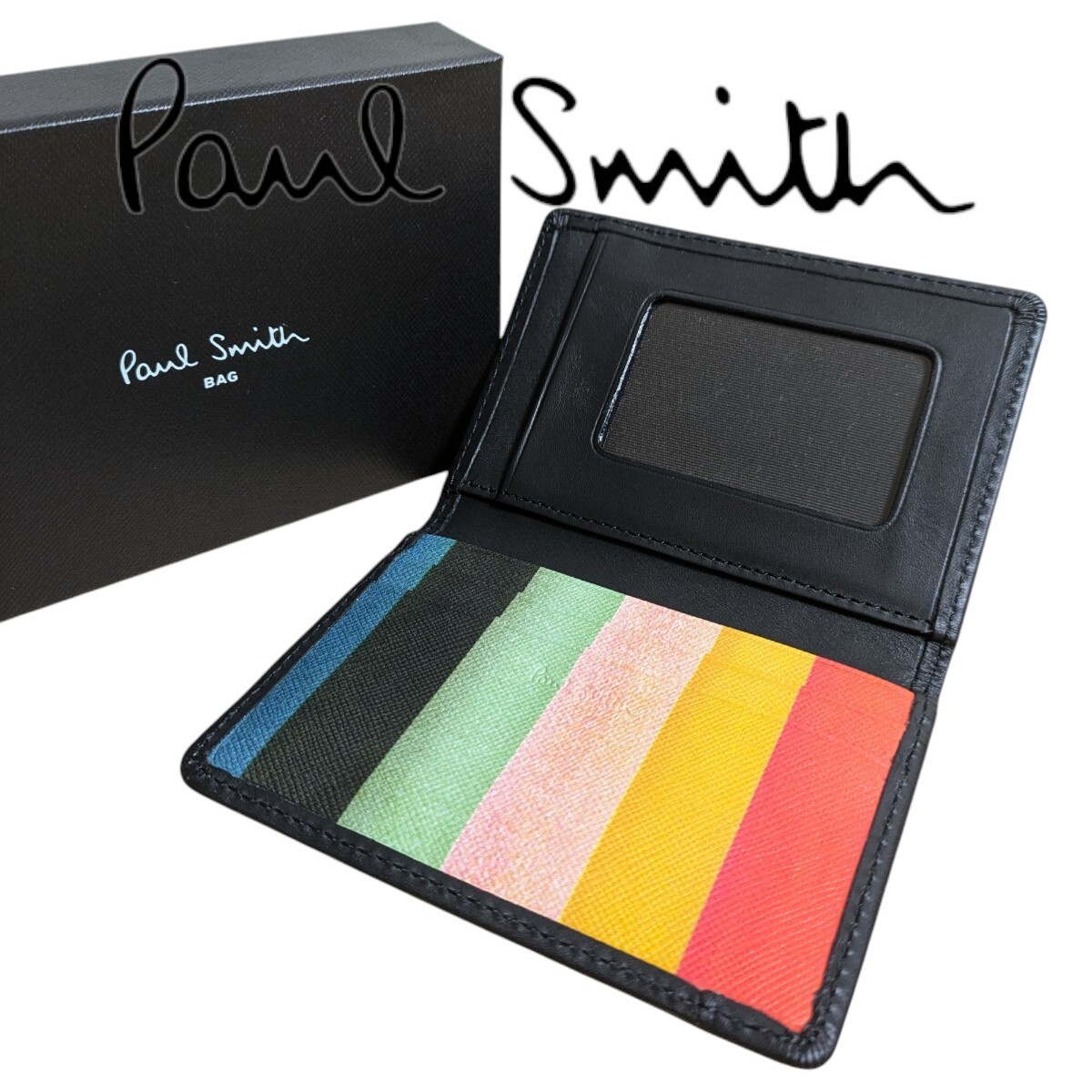 新品 ポールスミス Paul Smith PWD202 定期入れ パスケース クラシックレザー アーティストストライプ レディース ブラック 本革