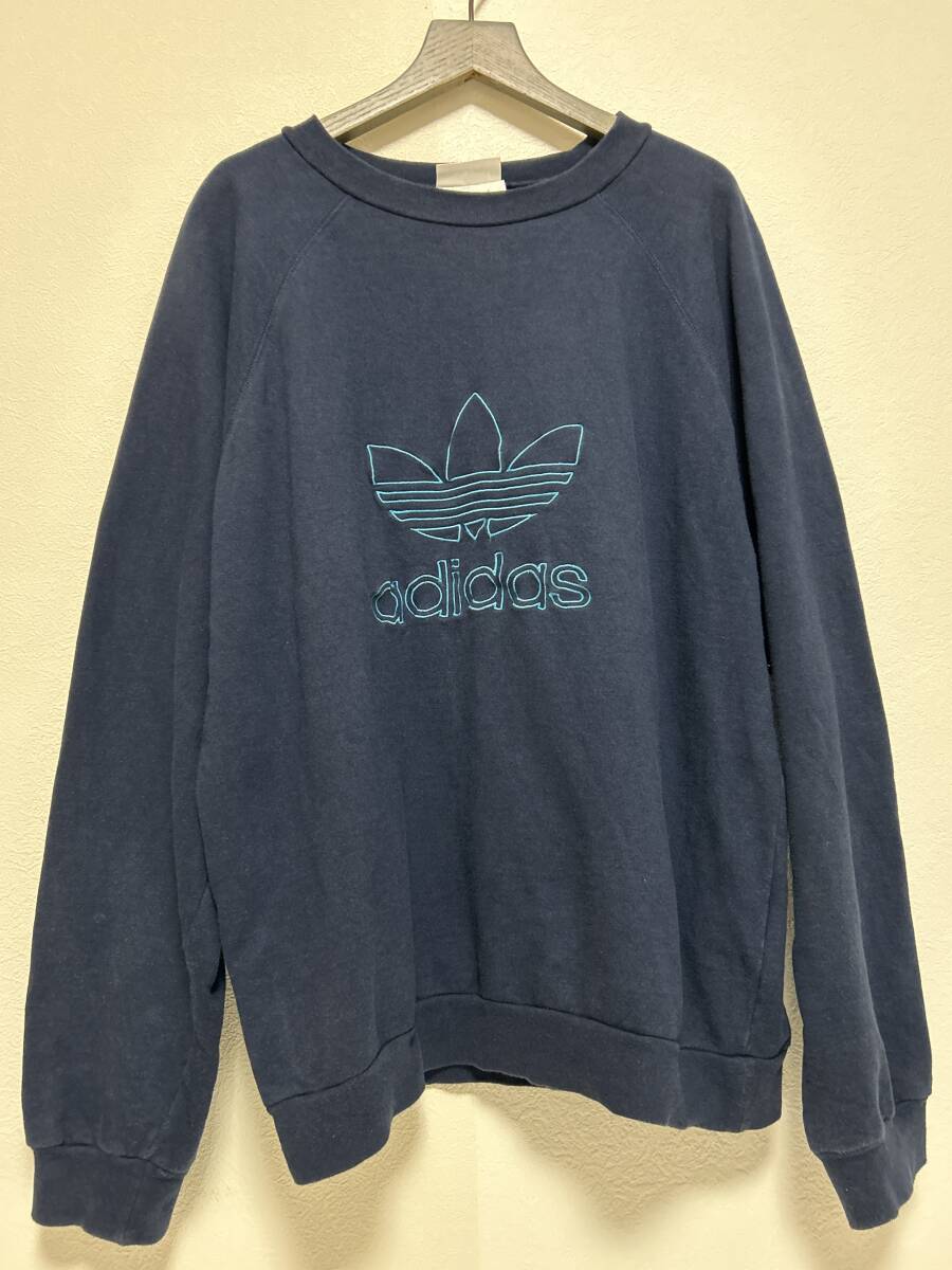 アディダス　スウェット　トレーナー 裏起毛　サイズ不明（Mくらい）　ネイビー　ヴィンテージ　当時物　adidas