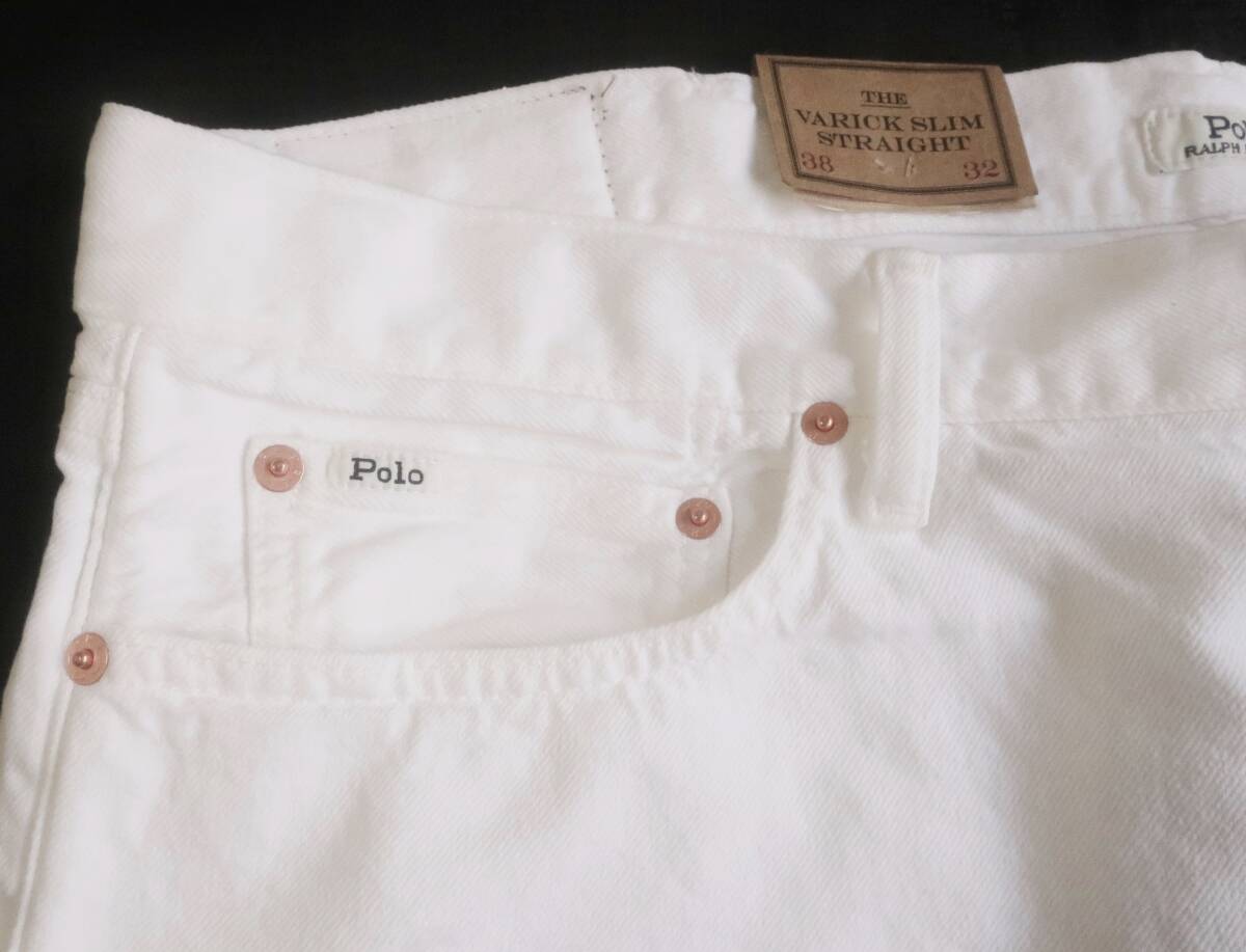 新品★ラルフローレン★大きいサイズ★ホワイト ヘンプデニム ジーンズ★エイジング スリムストレート 白 W38R★POLO★720