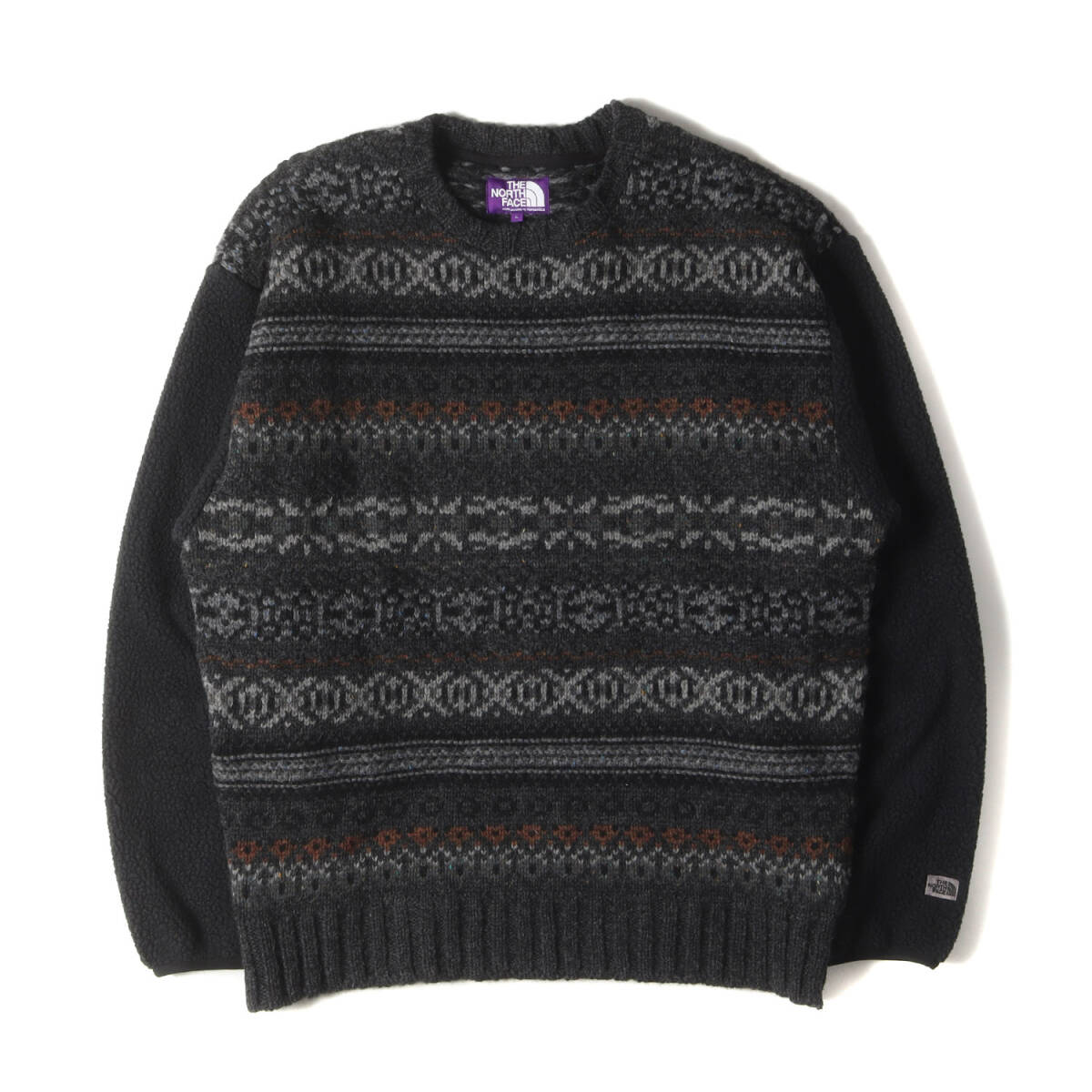 THE NORTH FACE PURPLE LABEL ノースフェイス ニット L 22AW フェアアイル柄 袖フリース ニットセーター (Field Crew Neck Sweater) 黒