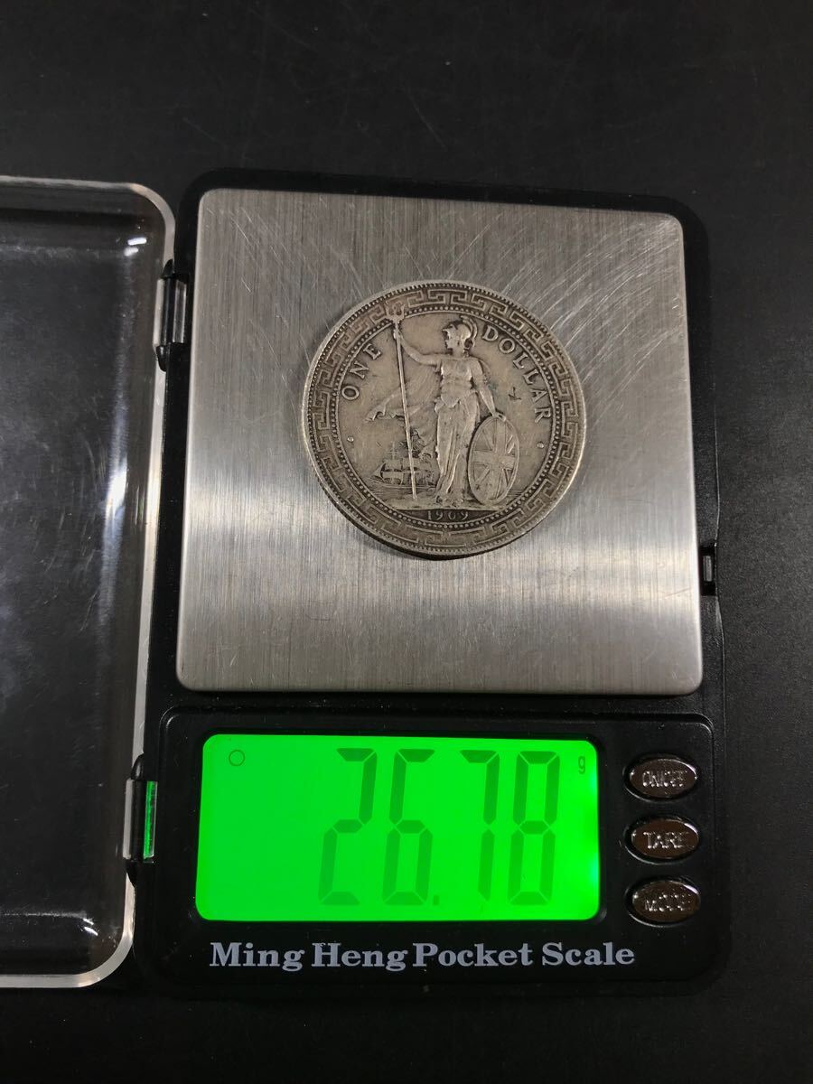 古銭 1909年 香港イギリス貿易銀 壹圓 ONE DOLLAR 銀貨 古銭 1909年 香港イギリス貿易銀 壹圓 ONE DOLLAR 銀貨