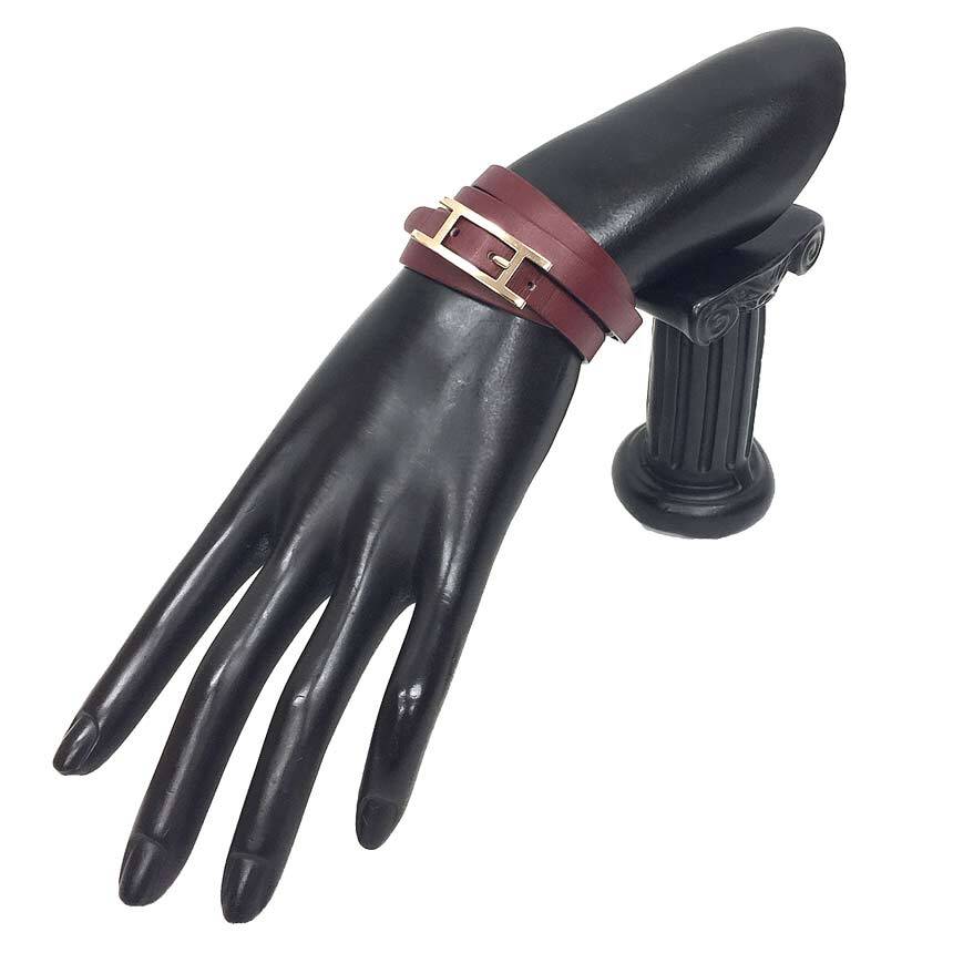 セール 全国送料無料 HERMES エルメス アピ3 Api3 ブレスレット アピブレス 三連 チョーカー レザー ルージュアッシュ シルバー金具 aq8392