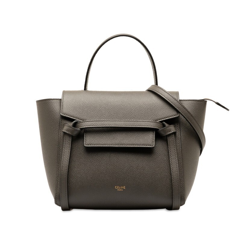 中古 美品 セリーヌ バッグ 2WAY ナノ ベルト ショルダー ハンドバッグ レザー Aランク グレー レディース CELINE 【送料無(wú)料】【西神店】