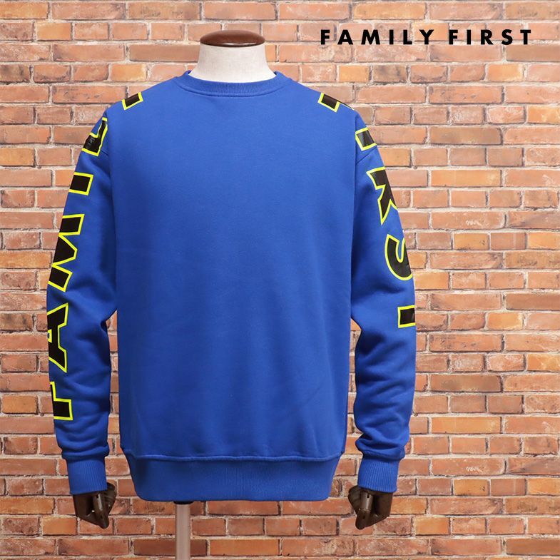 1円/秋冬/FAMILY FIRST MILANO/Sサイズ/トレーナー FELPA GARZ 裏起毛スウェット 袖ロゴプリント イタリア製 新品/青/ブルー/jd417/