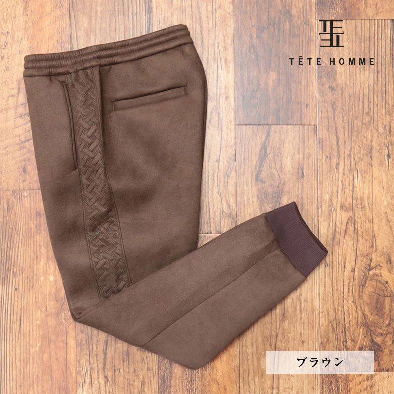 秋冬/TETE HOMME/LLサイズ/イージーパンツ ダンボールスエード ストレッチ◎ サイド編み柄 ジョガー リラックス 新品/茶色/ブラウン/ja151/