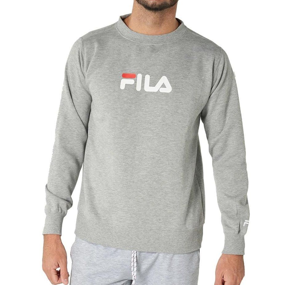 ★フィラ FILA 新品 メンズ 暖かい 裏起毛 フロントロゴ クルーネック スウェット トレーナー 灰 Mサイズ [440342G-MGY-M] 一 三 壱★QWER
