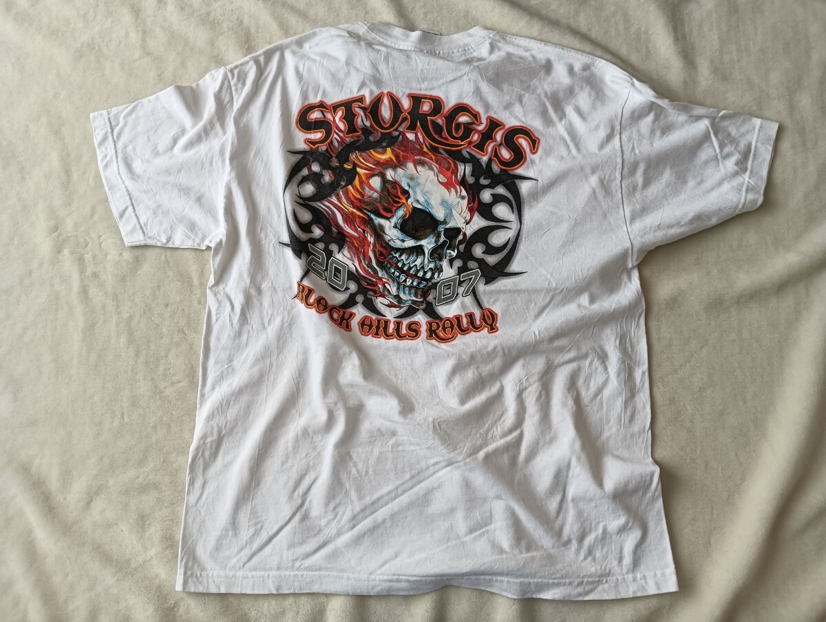 ヴィンテージ tシャツ STURGIS スタージス スカル ハーレーダビットソン バイク ファイヤー パターン HARLEY DAVIDSON brack hills rally