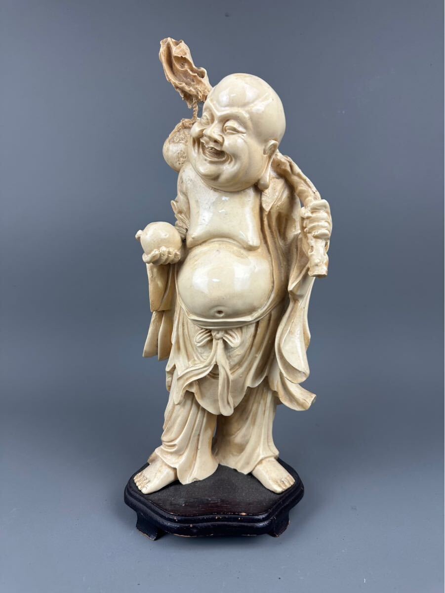 七福神 布袋尊像 仏教美術 高さ約37cm 置物 和風オブジェ 縁起物 仏像 インテリア 立像 台座付き