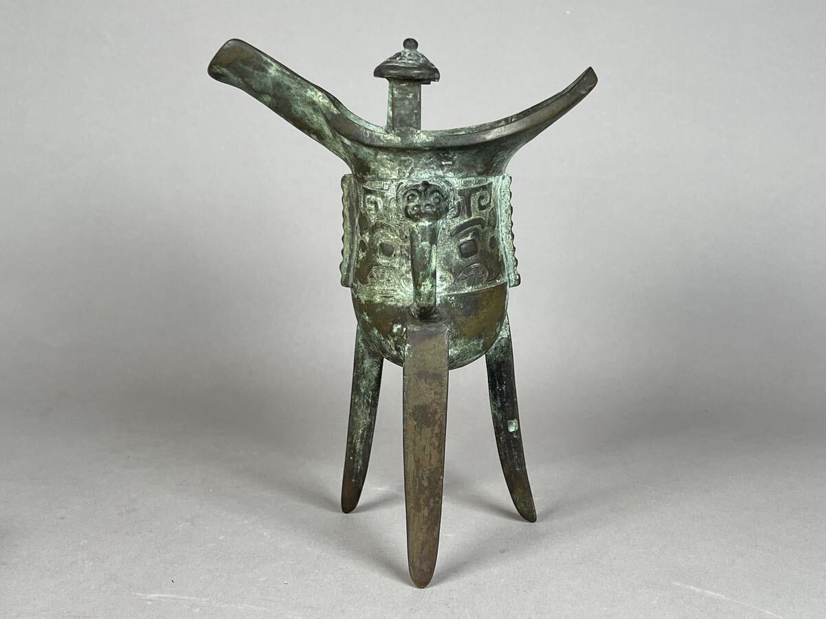 戦国時代 酒器 古置物 爵 青銅器 時代物 中国 古美術 骨董 銅器 古銅 青銅爵 銅製 