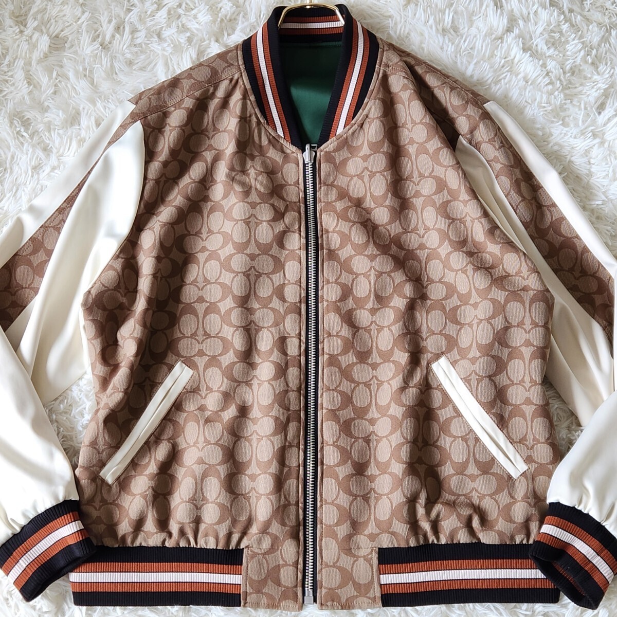 未使用級 希少 XL相當 COACH コーチ 2way リバーシブル スタジャン ブルゾン スカジャン シグネチャー 花柄 スーベニア CC ナイロン