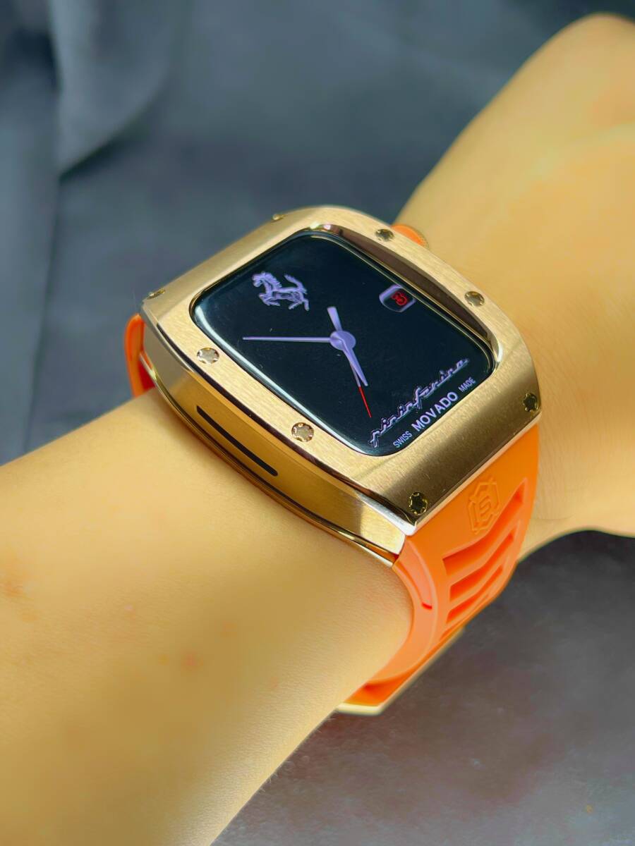 アップルウォッチ ローズ ステンレス ケース オレンジ ラバー ベルト applewatch 45mm 44mm ゴールデンコンセプトタイプ_画像5