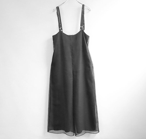 LANVIN en Bleu ◆ シフォンレイヤード* オーガンジー サロペット ワイド サイズ38 黒 ランバン オン ブルー ◆651/MU27