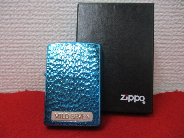 【4522】未使用品★ZIPPO ジッポライター★マイルドセブン MILD SEVEN / アクア ハンマートーン　1997年製・ケース付き　（経年保管品）