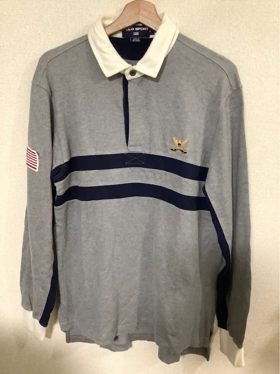 POLO SPORT ポロスポーツ　ラルフローレン　長袖ポロシャツ　ラガーシャツ　グレー　セレクト　メンズ　古着　L