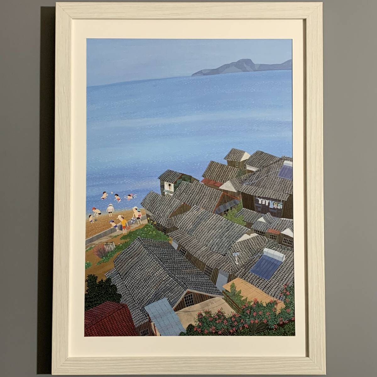 ■原田泰治■「心の海 1991」/A4額裝品/昭和の風景/貴重イラスト/印刷物/インテリア G1169