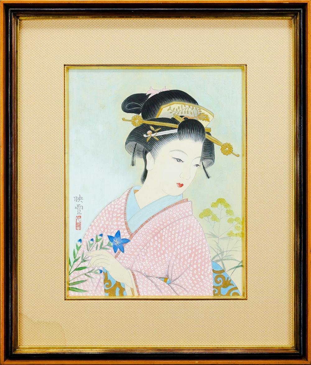 真作 WISH 白鳥映雪 娘 日本画 共シール 和美人逸品 〇美人画 真作 WISH 白鳥映雪 娘 日本画 共シール 和美人逸品 〇美人画
