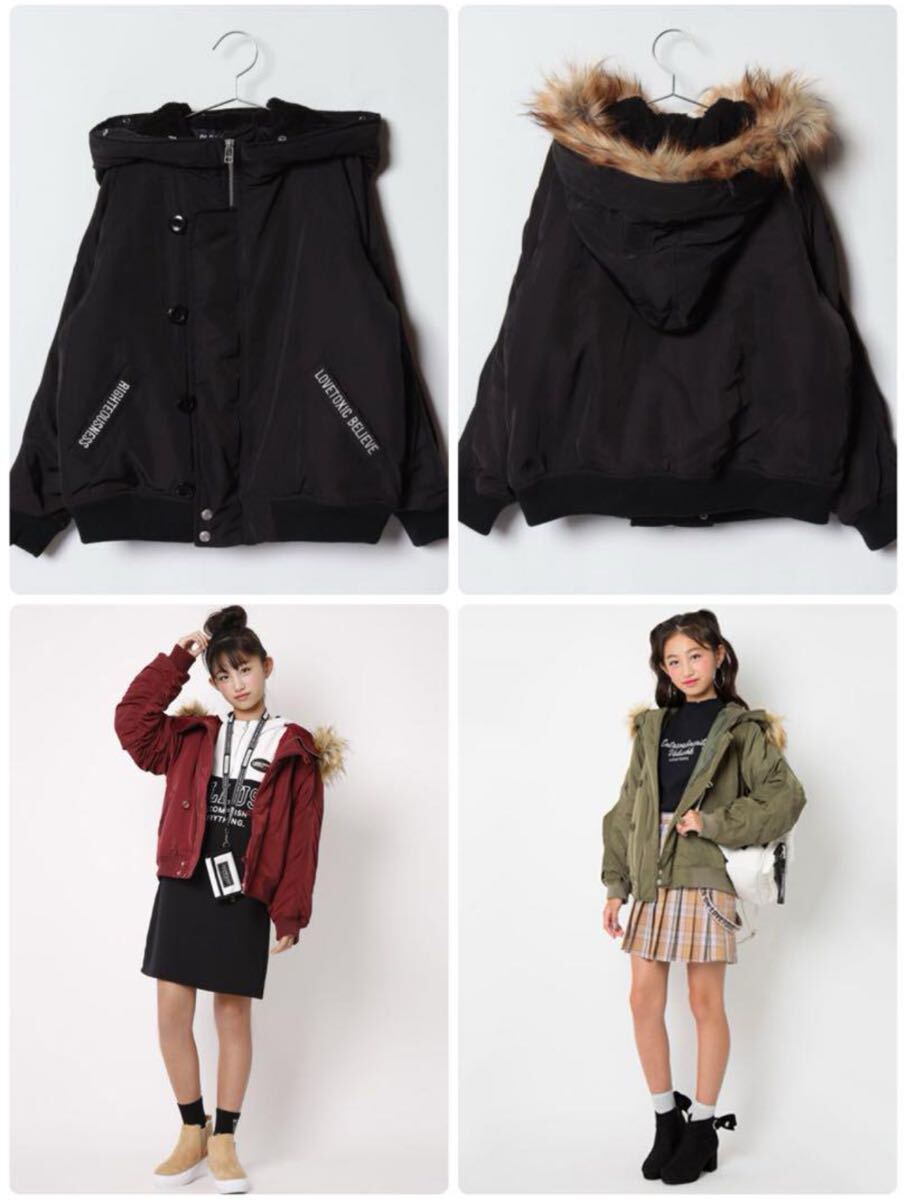  с биркой Rav toki Schic искусственный мех капот есть блузон 160 чёрный MA-1 обычная цена 8690 иен бордо пальто жакет девочка ребенок одежда 