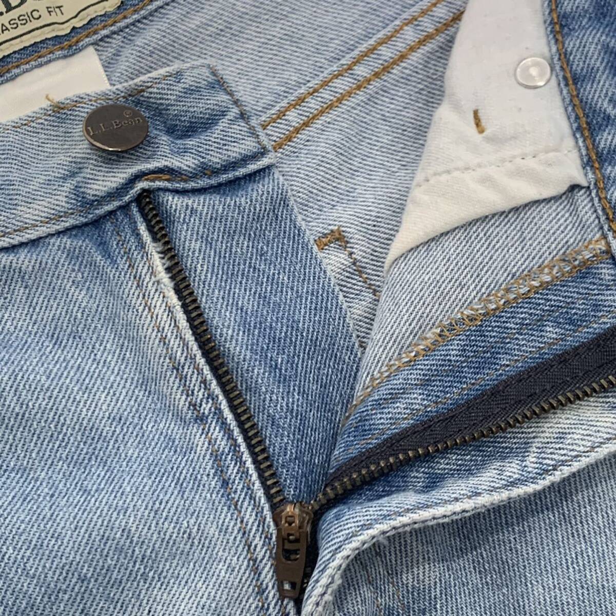 希少 90s ビンテージ L.L.bean デニムパンツ エルエルビーン ジッパーフライ インディゴ アイスブルー 革パッチ 1990年代 W33