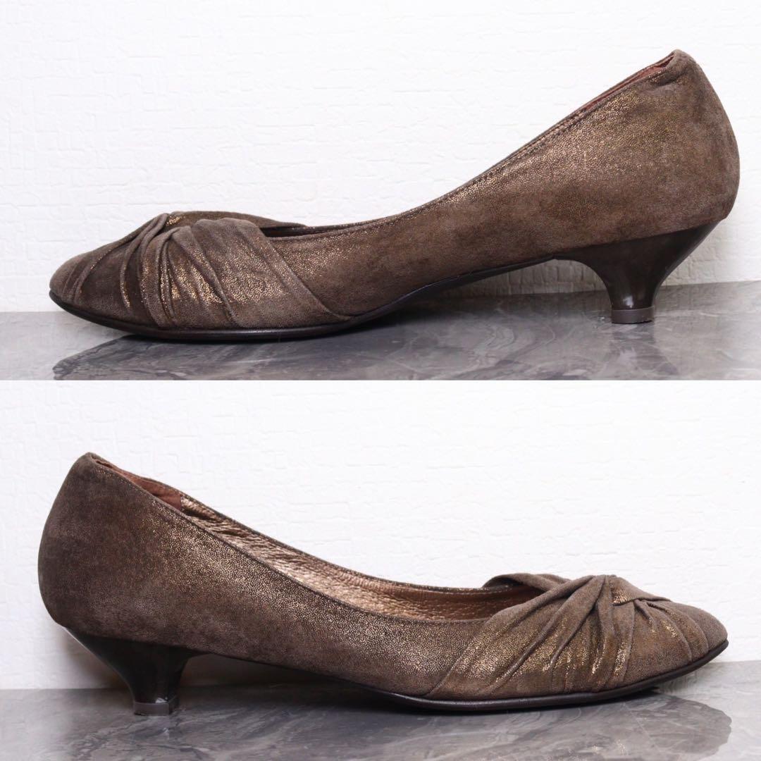  Himiko Himiko 24.5 lame n back ribbon pumps leather dense brown 