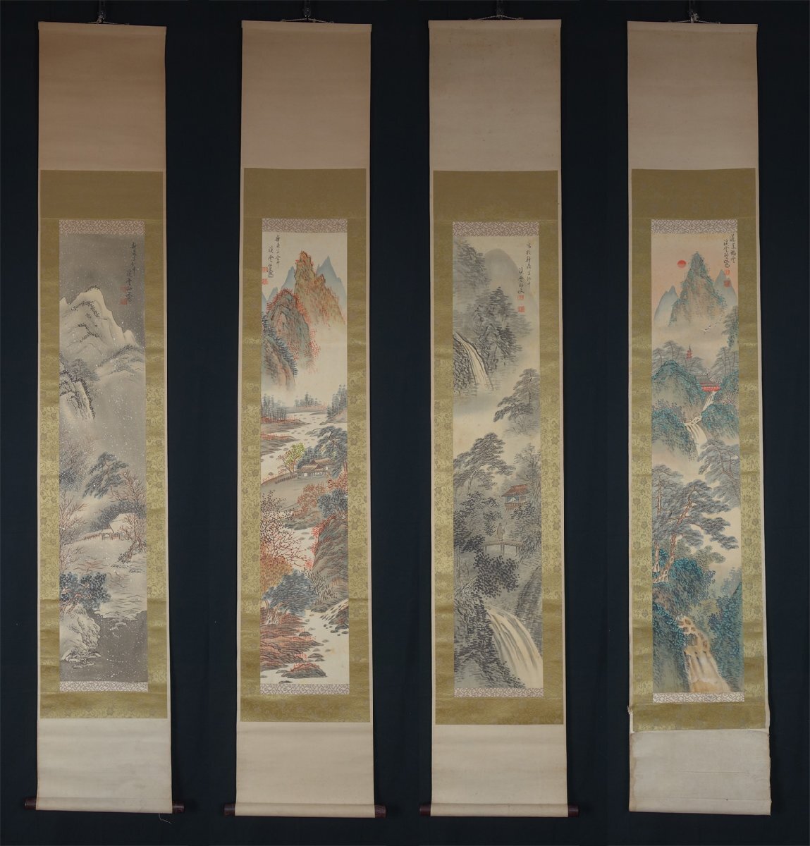 真作 蔵壷 渓雲 四季山水図 四幅対 共箱 古筆 古文書 古書 日本 真作 蔵壷 渓雲 四季山水図 四幅対 共箱 古筆 古文書 古書 日本
