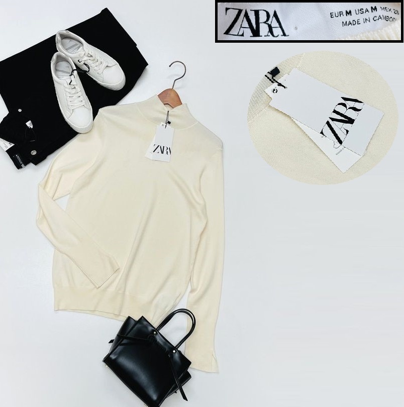 ZARA /M/ ホワイト系 ハイネック長袖ニットセーター トップス ZARA /M/ ホワイト系 ハイネック長袖ニットセーター トップス