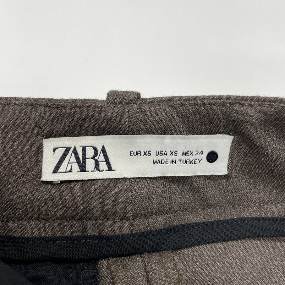 /XS/ ZARA ブラウン プリーツパンツ レディース オフィスカジュアルボトム 通勤 フェミニン 大人可愛い ストレッチ デイリー ザラ