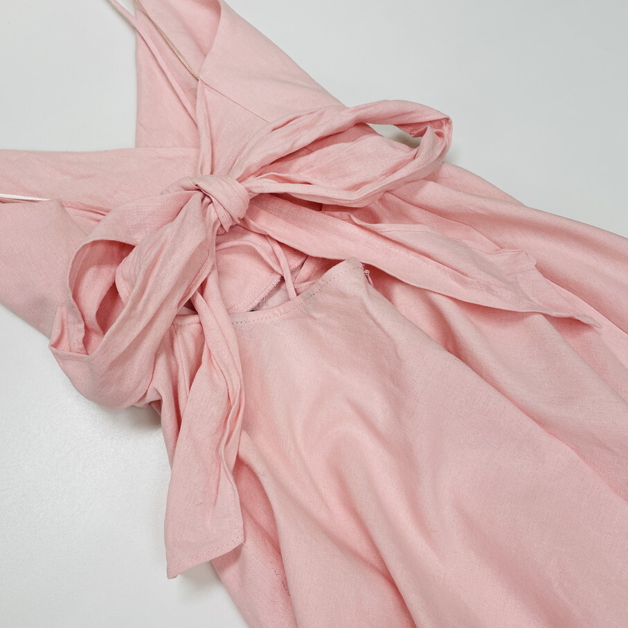 L/ ZARA ピンク ロングワンピース バックリボン フレア