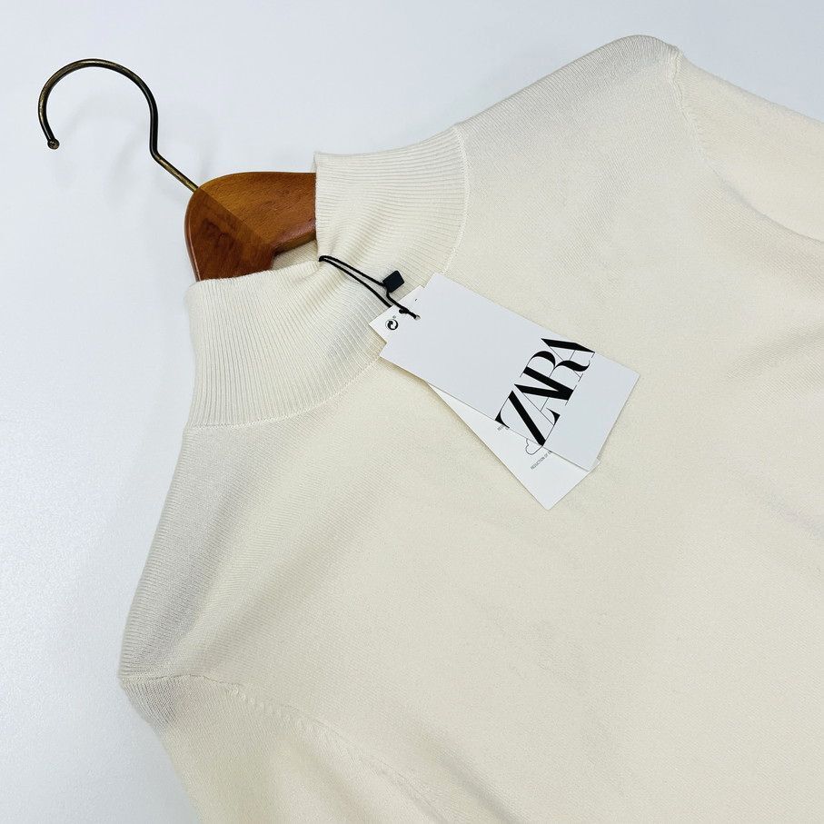 ZARA /M/ ホワイト系 ハイネック長袖ニットセーター トップス