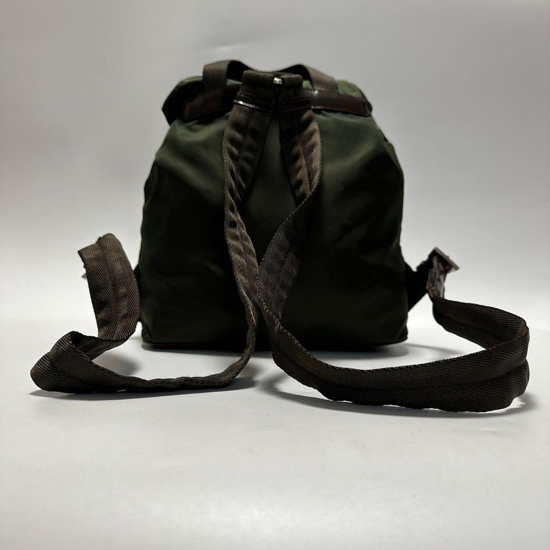 e79[ beautiful goods ]G card attaching Prada PRADA triangle Logo khaki nylon pouch rucksack backpack B5885