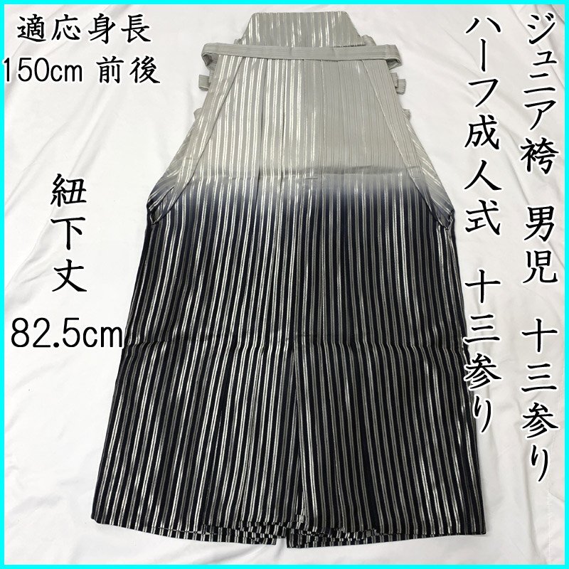 ■袴 ジュニア 男児 シルバー/黒 (紐下丈 82.5cm)卒業式 410bj128