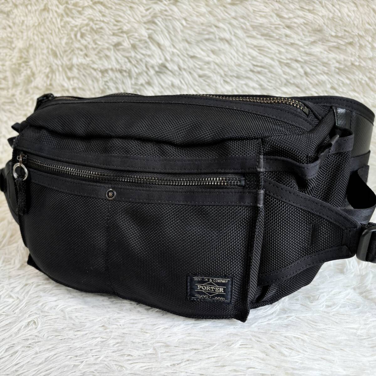 1 jpy ~ rare * PORTER HEAT waist bag body bag Cross body Porter heat black black men's Yoshida bag hip bag popular 