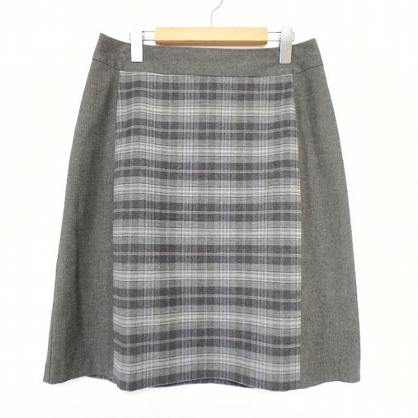 #anc ローラアシュレイ LAURAASHLEY スカート 38 グレー ピンク チェック柄 バックジップ レディース [905131]