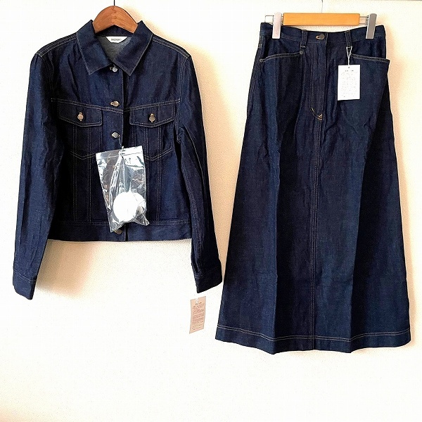 #anc インゲボルグ INGEBORG セットアップ S 紺 デニム インディゴ タグ付き 美品 コサージュ チャーム付き レディース [909822]
