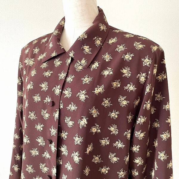 #anc アクアスキュータム Aquascutum シャツ?ブラウス 9 こげ茶 花柄 リボン付き レディース [905570]