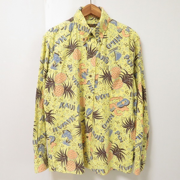 #anc サンサーフ SUN SURF 長(zhǎng)袖シャツ ネルシャツ L 黃 水色 茶 ボタンダウン パイナップル ウクレレ メンズ [903545]