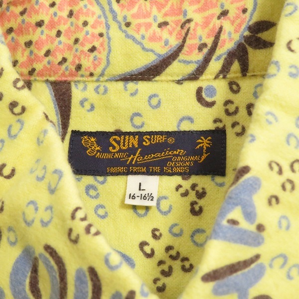 #anc サンサーフ SUN SURF 長(zhǎng)袖シャツ ネルシャツ L 黃 水色 茶 ボタンダウン パイナップル ウクレレ メンズ [903545]
