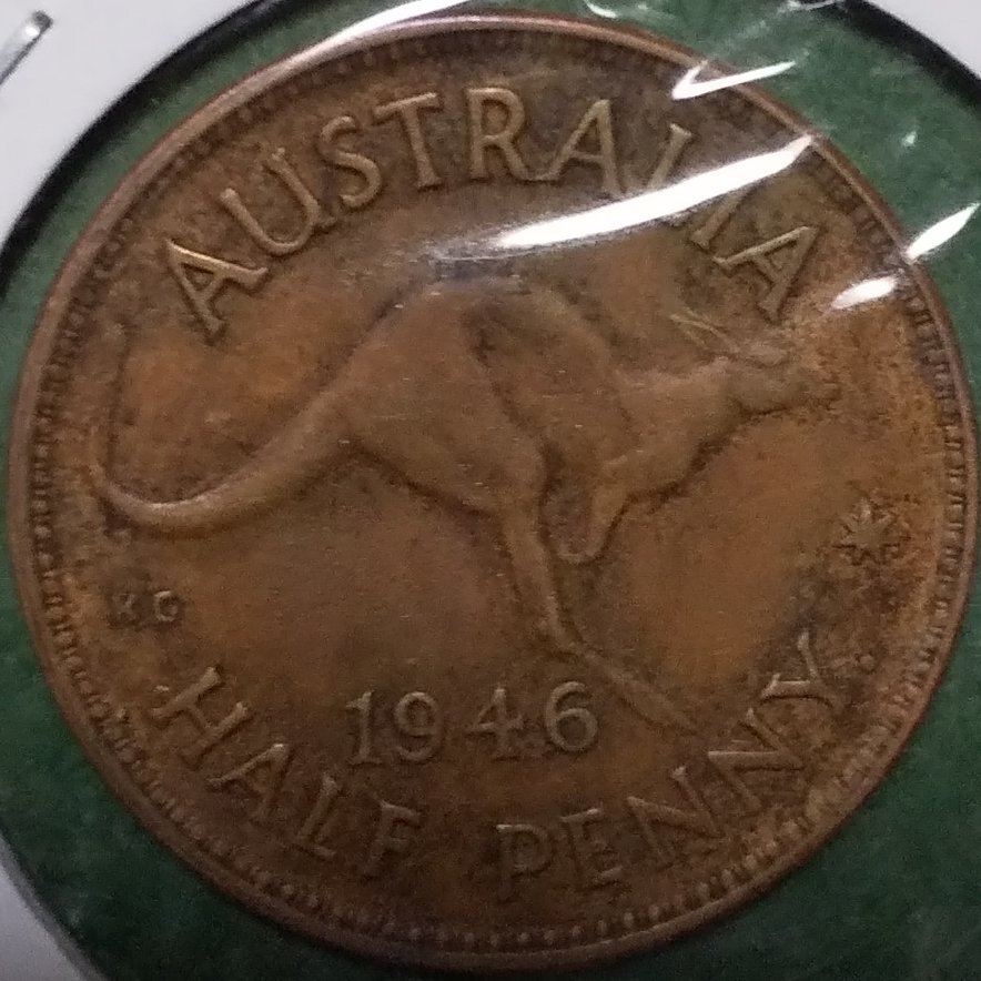 (C-908)　オーストラリア　ハーフペニー銅貨　1946年　カンガルー　_画像1