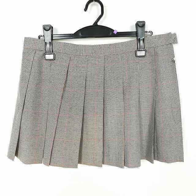 1円 スクールスカート 大きいサイズ 冬物 w75-丈35 チェック 中学 高校 マイクロミニ プリーツ 学生服 制服 女子 中古 HK2833