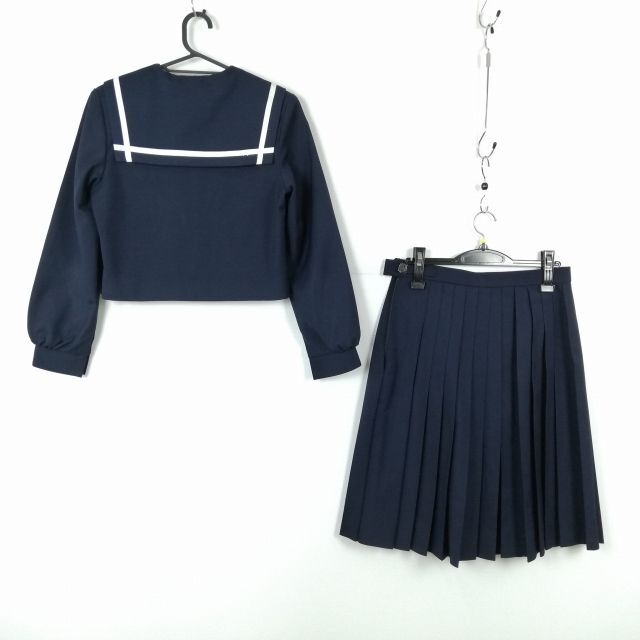 1 jpy sailor suit skirt scarf top and bottom 3 point set winter thing white 1 pcs line woman school uniform middle . high school navy blue uniform used rank C NA6175