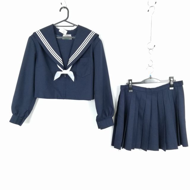 1円 セーラー服 ミニスカート スカーフ 上下3点セット 大きいサイズ 特大 冬物 白3本線 女子 学生服 中学 高校 紺 中古 ランクC NA6291